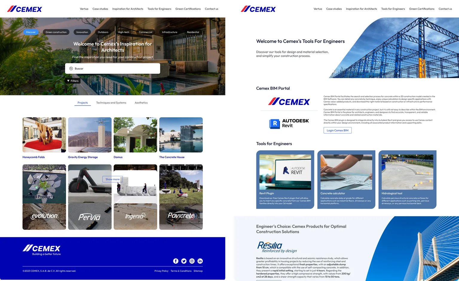Inspiration for Architects and Tools for Engineers, side by side