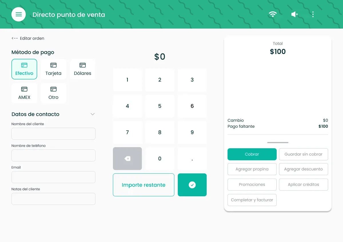 The redesigned checkout on tablet, with payment methods, keypad and order summary