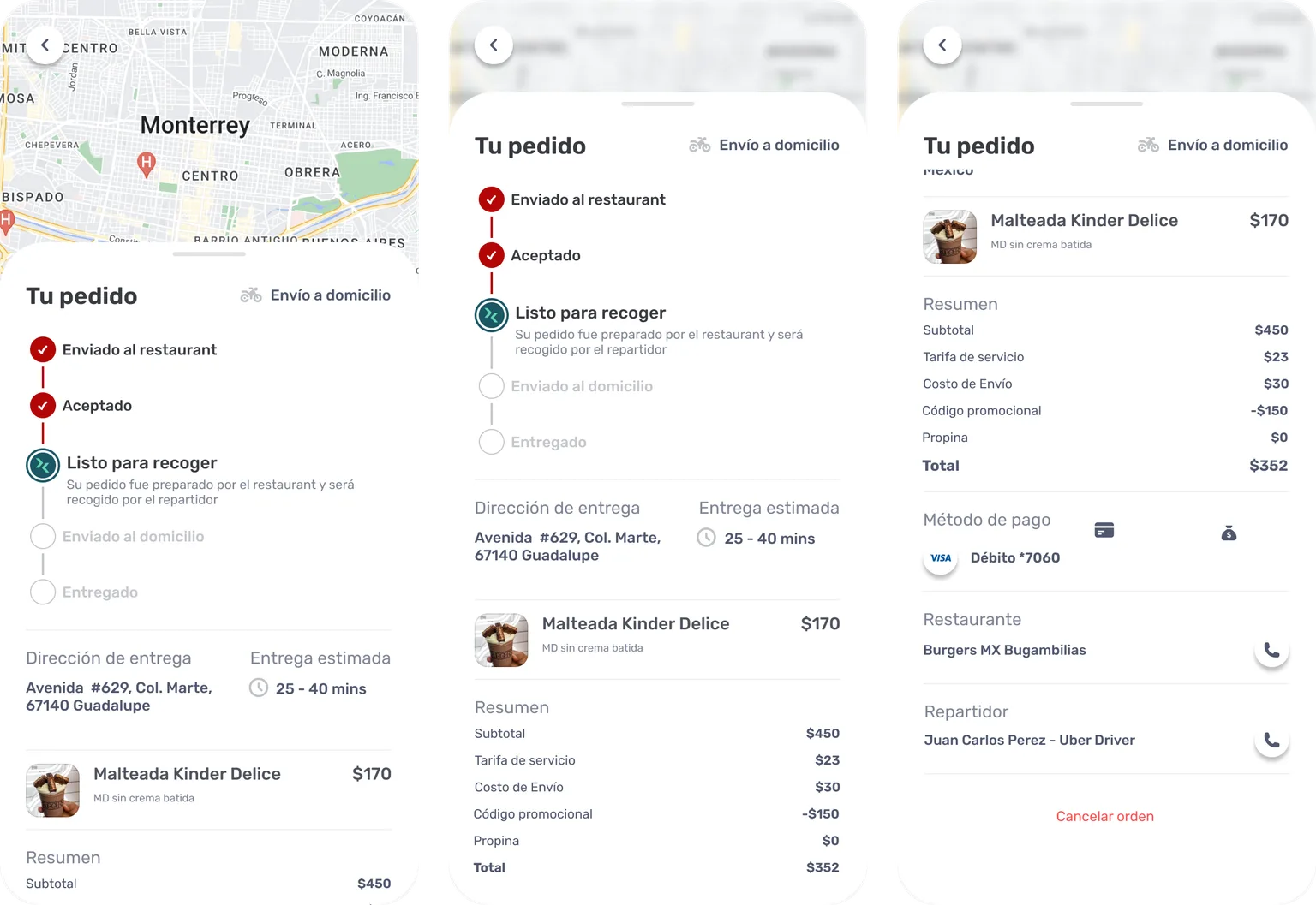 Order status steps and the order summary